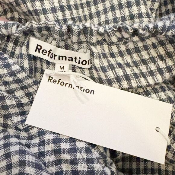 NWT REFORMATION Carlena 100% Linen Halter Mini Dress Blue Gingham Check M - Picture 9 of 9